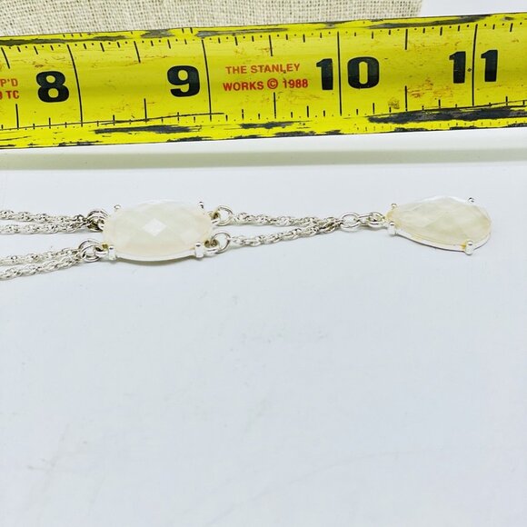 AVON Signed Silver Tone White Oval Cabochon Y Drop Necklace - Picture 8 of 8